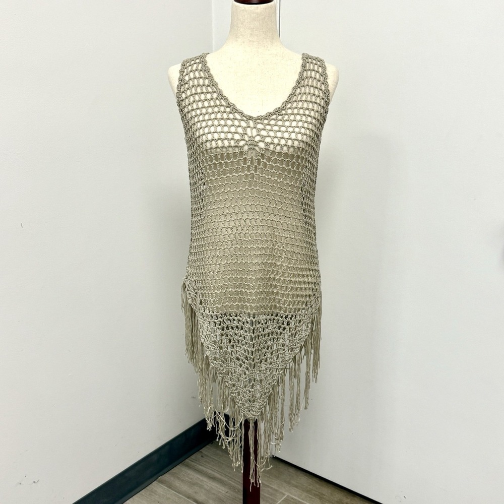 90s Y2K Boho Tunic Top Fringe Fairycore Hippie Grunge Festival Fishnet S/M